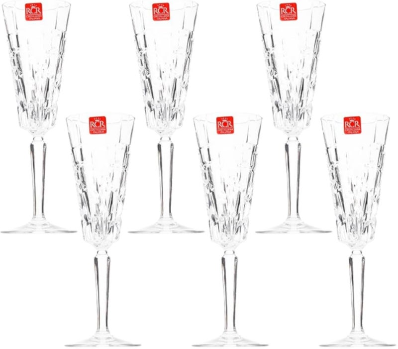RCR Etna Crystal Flute Set of 6 Pieces 190ml - Transparent